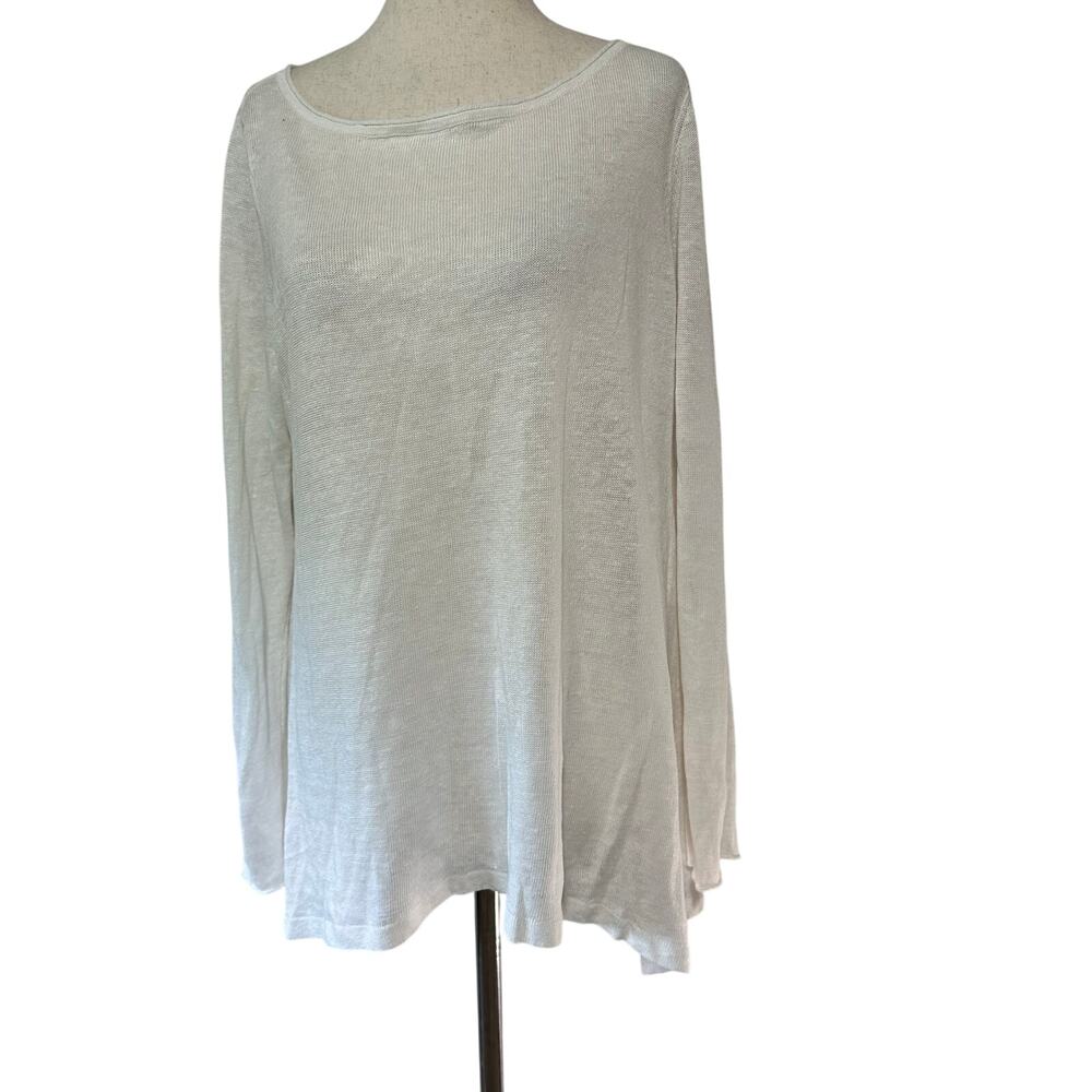 EILEEN FISHER Women's Organic Linen Jersey Crew Neck Top Size M In White